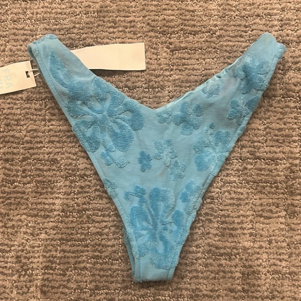 Frankie's Bikinis Enzo Terry Jacquard Bikini bottom in Blue Isle S